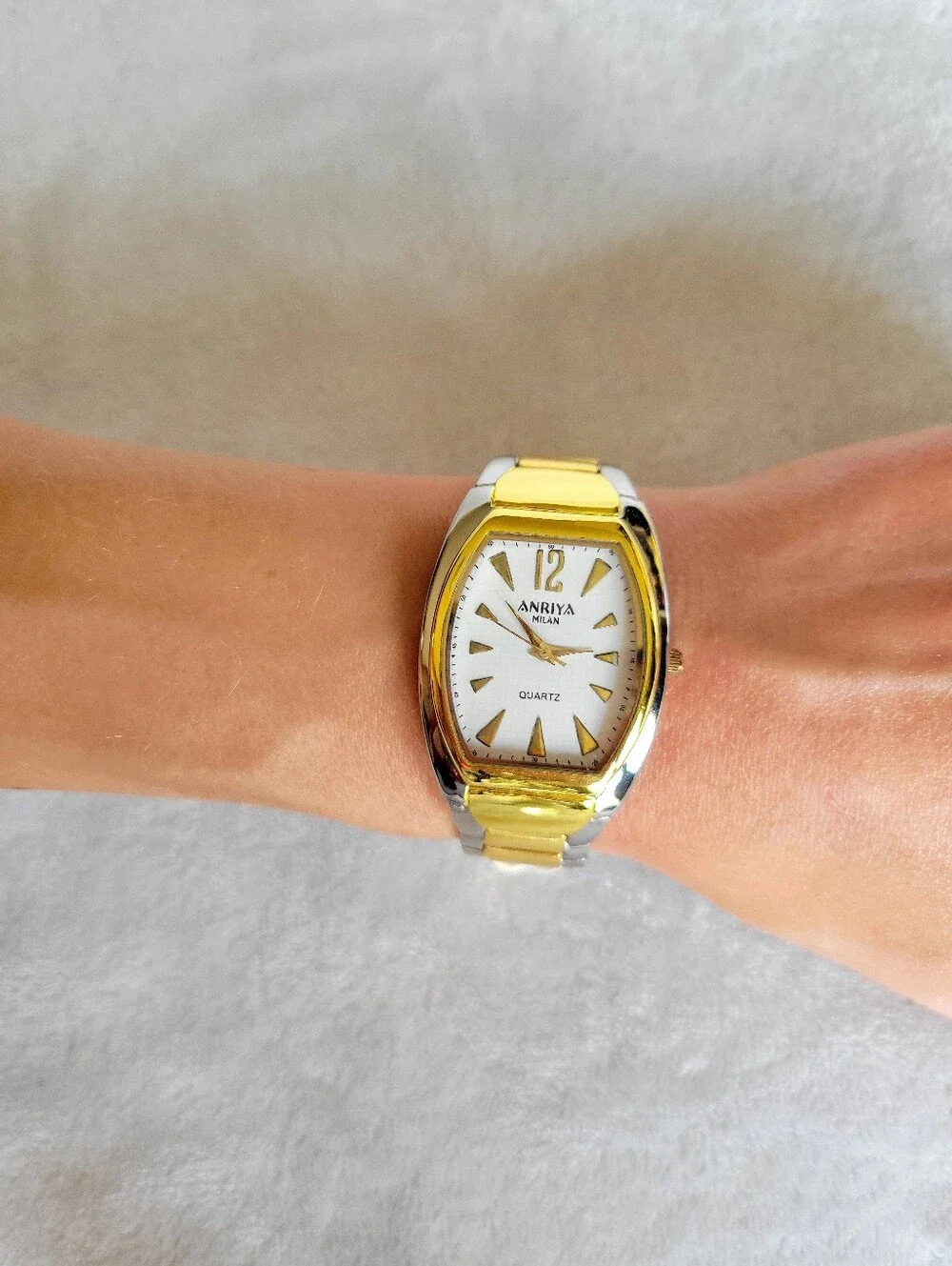 Vintage Anriya Milan Womens Watch Two Tone Gold Silver Link NWT Needs Battery